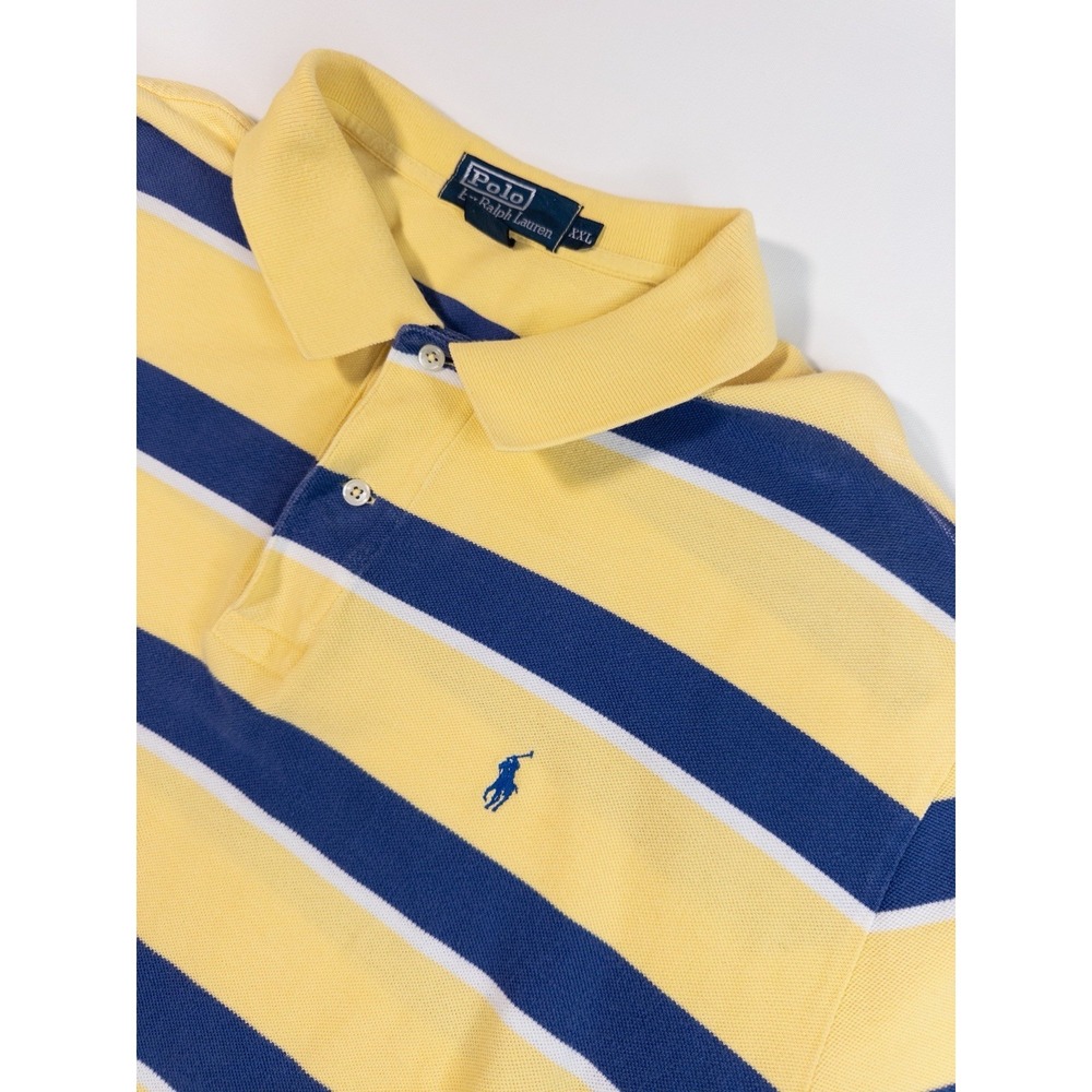 Vintage 90s Ralph Lauren Mens 2XL XXL Striped Color Block Golf Polo Shirt Yellow